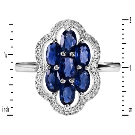 Dimensions of Sapphire and Diamond Shield-style Ring in 14K White Gold
