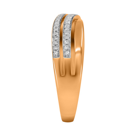 Breathtaking Wavy Ring with Diamonds. Hypoallergenic 585 Rose Gold, Rhodium Detailing. View 3