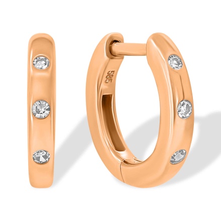 Child's Huggie Earrings with 6 Flush-set Diamonds. Hypoallergenic Cadmium-free 585 (14K) Rose Gold