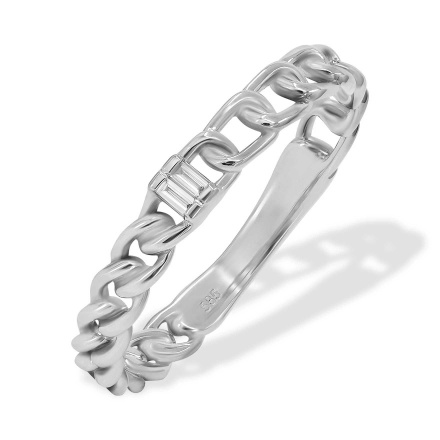 Baguette Diamond White Gold Chain-inspired Ring. Tested 585 (14K) White Gold, Rhodium Finish