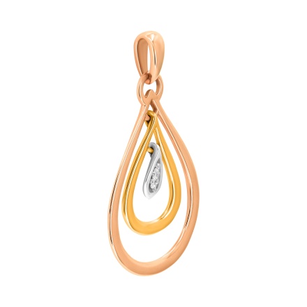 Hinged Tri-color Gold Drop Diamond Pendant - Angle 2