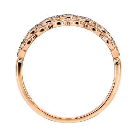 Woven Design Gold Ring Featuring 25 Diamonds. Hypoallergenic 585 Rose Gold, Rhodium Detailing. View 4