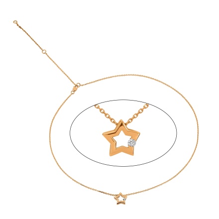 Necklace with Sliding Star Set with 2.5mm Diamond. Hypoallergenic Cadmium-free 585 (14K) Rose Gold