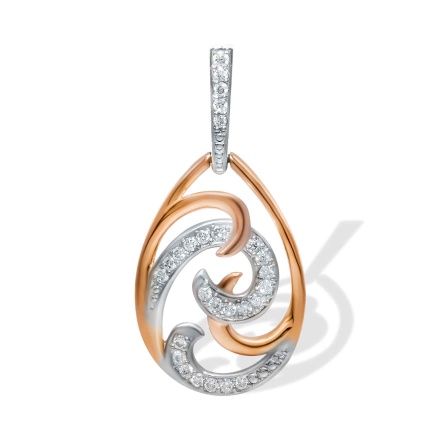 Fine Pendant of Gold and Diamond Curls. Hypoallergenic Cadmium-free 585 (14K) Rose Gold