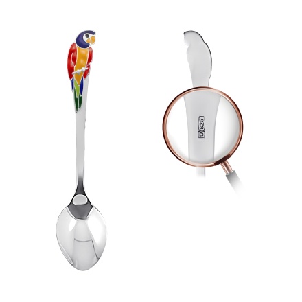 Toddler Silver Spoon with a Blue Head Macaw Parrot. View 2