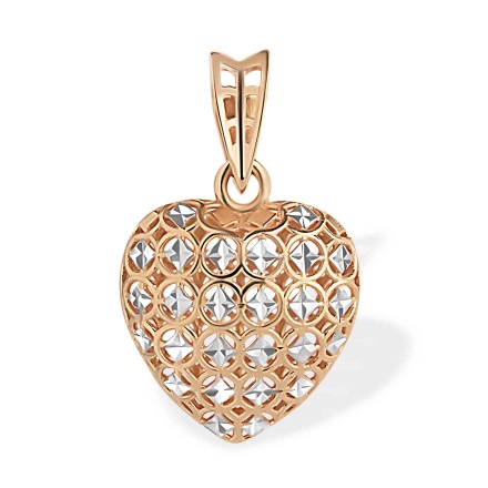 Dimensional Openwork Heart-look Pendant. Certified 585 (14kt) Rose Gold, Diamond Cuts