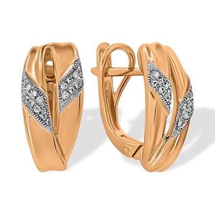 Earrings with Milgrain Detail and 32 Diamonds. Hypoallergenic 585 Rose Gold, Rhodium Detailing