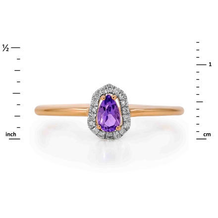 Ring with Pear Amethyst in Free-form Diamond Halo - Angle 2