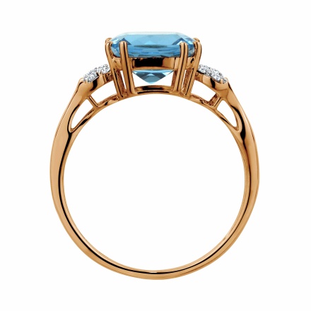 Neoclassical Ring with Blue Topaz and Diamonds in European 585 Rose Gold: Angle 4