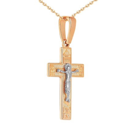 Orthodox Prayer cross for him in rose and white gold. View 2