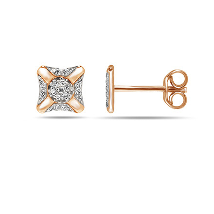 "Star Shooting" Diamond Stud Earrings. 585 Rose Gold, Rhodium Detailing, Friction Backs