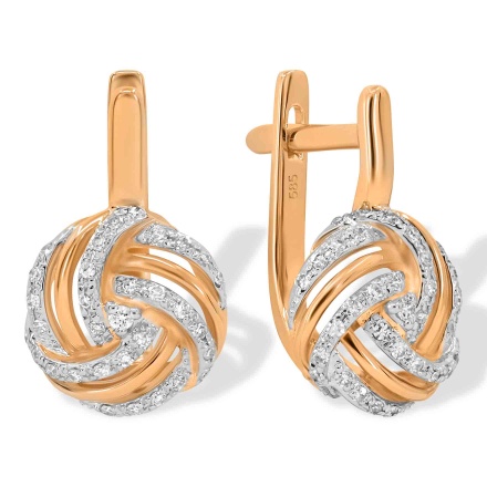 Basketweave Design Earrings Featuring 66 Diamonds. Hypoallergenic 585 Rose Gold, Rhodium Detailing