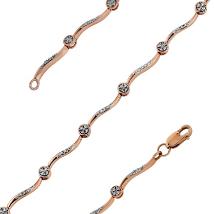 Women's Wavy Link Bracelet with Diamond Stations of 14K Rose Gold: Picture 2