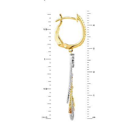 Length of Tri-color Gold Dangle Earrings with 250 Diamonds