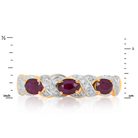 Ring with 10 Diamonds and 3 Oval-cut Rubies - Angle 2