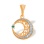 CZ Star and Crescent Filigree Gold Pendant. Certified 585 (14kt) Rose Gold, Rhodium Detailing
