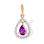 Droplet-shaped Amethyst and CZ  Pendant. Certified 585 (14kt) Rose Gold, Rhodium Detailing
