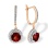 Round Garnet Double Halo CZ Drop Earrings. Certified 585 (14kt) Rose Gold, Rhodium Detailing