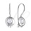 Colorless CZ-encrusted French Wire Earrings. Certified 585 (14kt) White Gold, Rhodium Finish