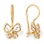 Diamond-cut Butterfly Kids' Earwire Earrings. Certified 585 (14kt) Rose Gold, Rhodium Detailing