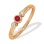 Three Stone Ring: Center Ruby, Side Diamonds. Hypoallergenic Cadmium-free 585 (14K) Rose Gold