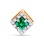 Square Faux Emerald in Diamond Frame Slide Pendant. Certified 585 (14kt) Rose Gold, Rhodium Detailing