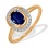 Ring Featuring Sapphire and 22 Diamonds. Hypoallergenic 585 Rose Gold, Rhodium Detailing