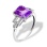 Emerald-cut Amethyst and Diamond Ring. Certified 585 (14kt) White Gold, Rhodium Finish