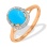 Ring with Turquoise Cabochon in Diamond Frame. Hypoallergenic 585 Rose Gold, Rhodium Detailing