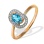 Pure Classic Ring with Blue Topaz and Diamonds. Hypoallergenic 585 Rose Gold, Rhodium Detailing