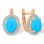 Earrings with Turquoise Cabochon in Diamond Frame. Hypoallergenic 585 Rose Gold, Rhodium Detailing