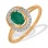 Ring Featuring Emerald and 22 Diamonds. Hypoallergenic 585 Rose Gold, Rhodium Detailing