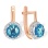Blue Topaz with CZ Halo Leverback Earrings. Certified 585 (14kt) Rose Gold, Rhodium Detailing