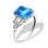 Emerald-cut Blue Topaz and Diamond Ring. Certified 585 (14kt) White Gold, Rhodium Finish
