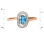 Pure Classic Ring with Blue Topaz and Diamonds. Hypoallergenic 585 Rose Gold, Rhodium Detailing. View 2