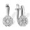 Diamond Floral Leverback Earrings. Certified 585 (14kt) White Gold, Rhodium Finish