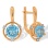 Earrings Featuring 2 Blue Topazes and 6 Diamonds. Hypoallergenic 585 Rose Gold, Rhodium Detailing