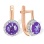 Fancy Cut Amethyst in CZ Halo Leverback Earrings. Certified 585 (14kt) Rose Gold, Rhodium Detailing