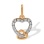Pendant of Two Intertwined Hearts. Hypoallergenic 585 Rose Gold, Rhodium, Diamonds