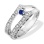 Designer Gallery Ring with Sapphire and Diamonds. Tested 585 (14K) White Gold, Rhodium Finishing