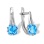 Cushion-cut Blue Topaz Leverback Earrings. Certified 585 (14kt) White Gold, Rhodium Finish