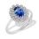 Oval-shaped Sapphire and Diamond Ring. Certified 585 (14kt) White Gold, Rhodium Finish