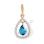 Droplet-shaped Blue Topaz and CZ Pendant. Certified 585 (14kt) Rose Gold, Rhodium Detailing