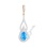 Teardrop Blue Topaz and 120 CZs Pendant. Certified 585 (14kt) Rose Gold, Rhodium Detailing