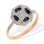 Art-Deco Sapphire Diamond Octagonal Ring. 585 (14kt) Rose Gold, Rhodium Detailing