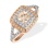 Cushion-cut Cream-colored Swarovski CZ Ring. Certified 585 (14kt) Rose Gold, Rhodium Detailing