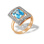 Fancy Cushion Blue Topaz and CZ Ring. 585 (14kt) Rose and White Gold