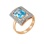 Fancy cushion blue topaz and CZ ring in rose and white gold. View 2