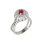 Oriental Motif Burmese Ruby and Diamond Ring. 585 (14kt) White Gold, Rhodium Finish