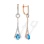 Eiffel Tower Blue Topaz and Diamond Earrings. Certified 585 (14kt) Rose Gold, Rhodium Detailing